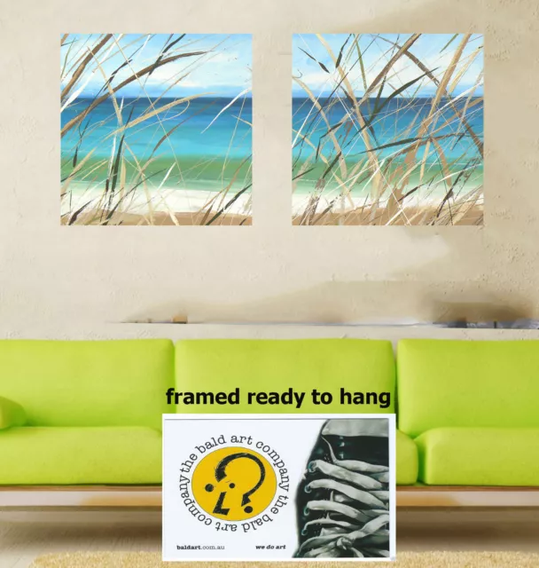 Byron Bay - Seascape Beach Art Painting - Print Canvas framed - Diptych -