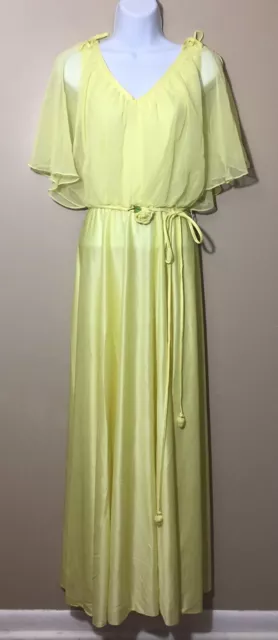 VINTAGE 60S 70S Yellow Chiffon Dress Gown Bridesmaid Hippie S New Old ...