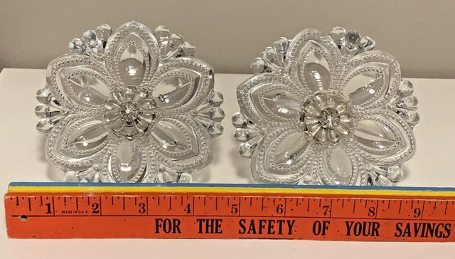 Large Vintage Or Antique Curtain Glass Tie Backs Flower Curtain Pulls Set Pair