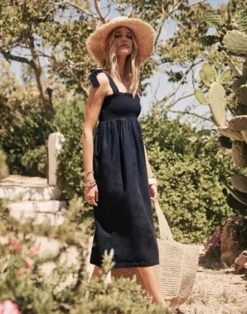 SEZANE ROBE KATHY Dress Womens Linen Cotton Strap Tank Indigo FR 34 85.00 PicClick UK