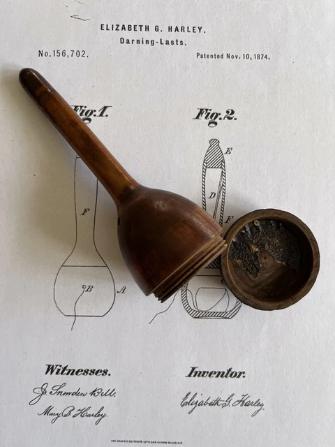 Rare Elizabeth Harley 1874 Patent Darning Egg/Tool