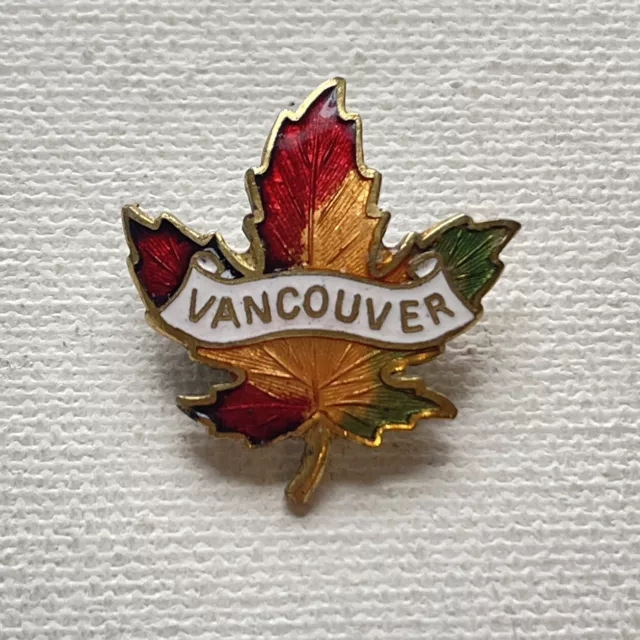 Vintage Gold Tone Vancouver Canada Maple Leaf Enamel Lapel Pin Pinback