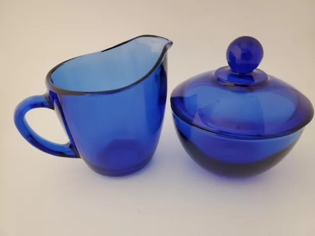 Vintage Anchor Hocking Cobalt Blue Creamer and Sugar Bowl with Lid