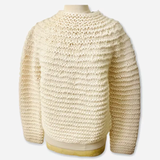 Topshop Womens Sweater Sz 8-10 Cream Wool Blend Crochet Chunky Knitted Mock Neck 2