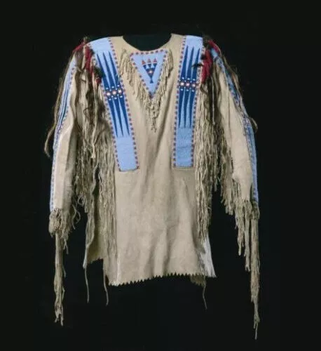 Old Style Native American Buffalo Beaded Fringes Powwow Regalia War Shirt  NLS66