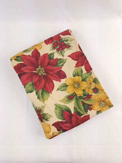Vintage Round Tablecloth Christmas Party Decor Poinsettia Flowers Off White