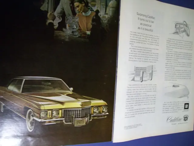 1971 Cadillac Sedan deVille large-size mag 2-pg car ad -"Surprising..."