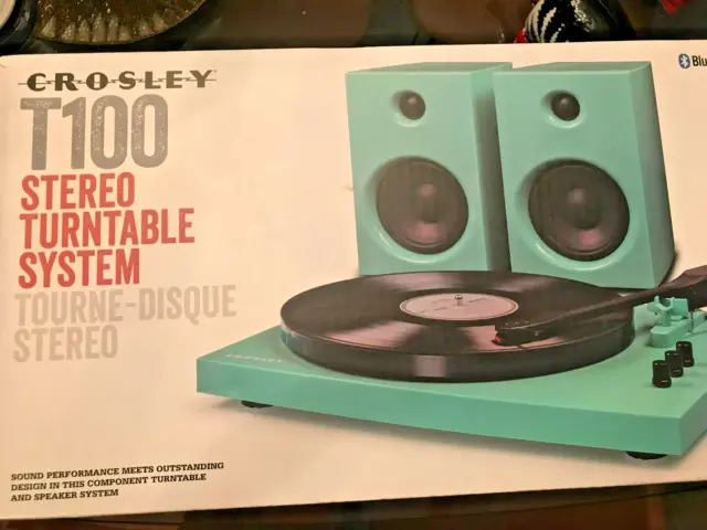 NIB Crosley T100 2-Speed Stereo RCA Turntable System - Turquoise