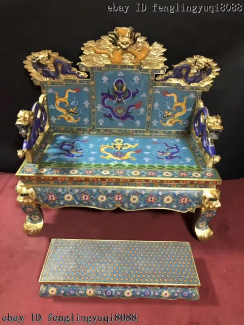 China Palace Bronze Cloisonne Enamel Dragons Chair Dragon Throne Emperor Stool