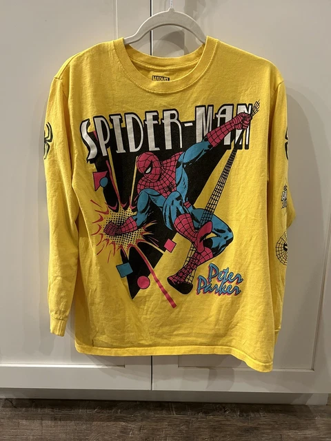 Marvel Men’s vtg The Amazing SPIDER-MAN Long Sleeve Tshirt size M Yellow