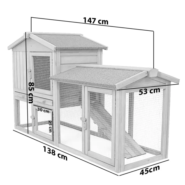 GABBIA PER CONIGLI CONIGLIERA POLLAIO XL IN LEGNO 147x53x85H CM COMPONIBILE 3