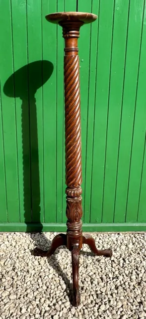 Antique Early Victorian Carved Wooden Column Pedestal Jardiniere Stand - 145cm