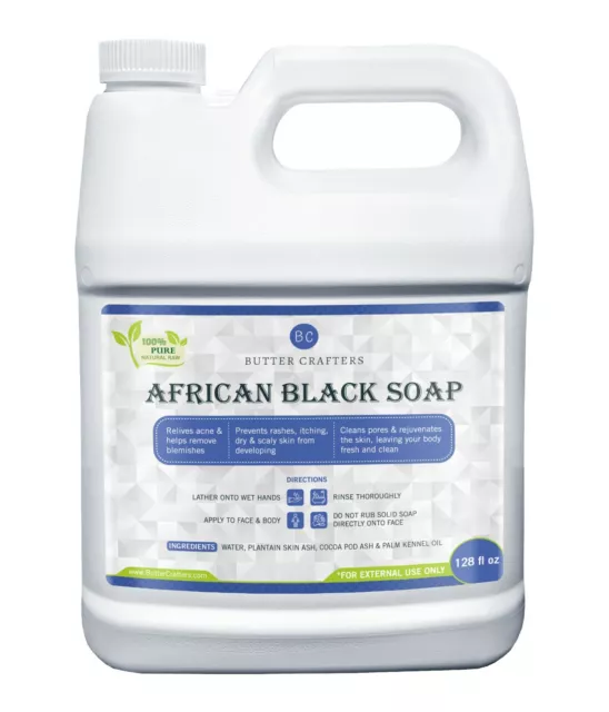 Liquid Raw African Black Soap 1 Gallon - 100% Pure Natural Body Face Wash Bulk