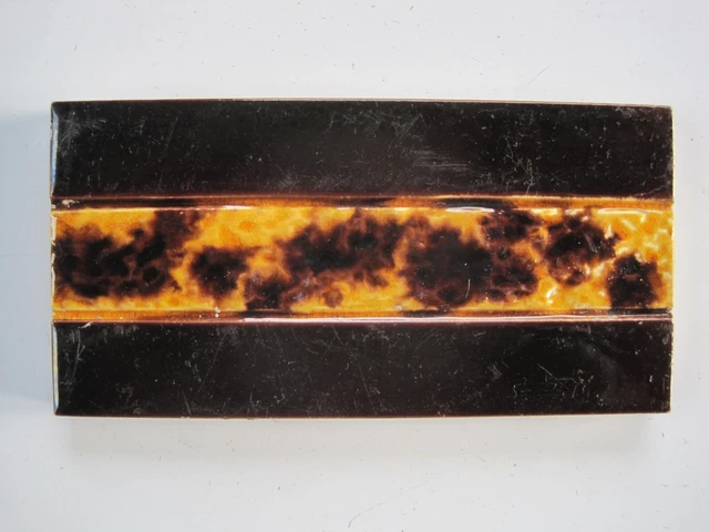Antique Majolica Glazed 6" X 3"  Border/ Spacer Tile  - Brown / Orange & Brown