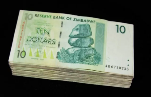 50 pcs x  Zimbabwe 10 Dollar banknotes-1/2 currency bundle