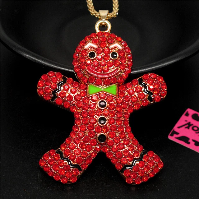 Fashion Women Rhinestone Cute Red Bow Tie Snowman Crystal Chain Necklace