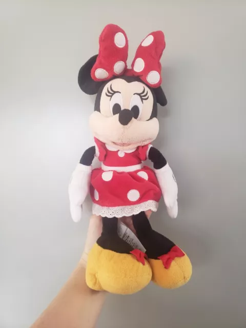 Disney Store Stamped Minnie Mouse Red Spotty Dress & Bow Plush Soft Toy 14" Long