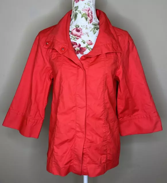 Lafayette 148 New York Womens Sz S Red Cotton Stretch Snap Button Down Jacket