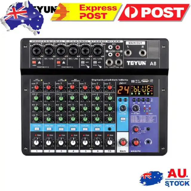 Mixer Sound Mixing Console USB Soundcard DJ Audio 48V Power (8 Channel EU)