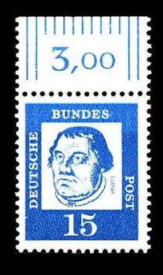 BUND bed. Deutsche (x)  15 Pf, (Mi. 351) Martin Luther ** Oberrandmarke Luxus