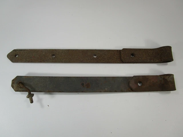 Primitive Antique Hand Forged Barn Door Strap Hinges Gate LOT OF 2