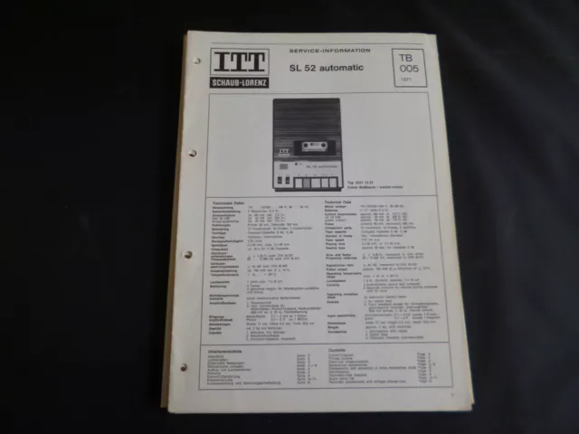 Original Service Manual  ITT Schaub Lorenz SL 52 automatic