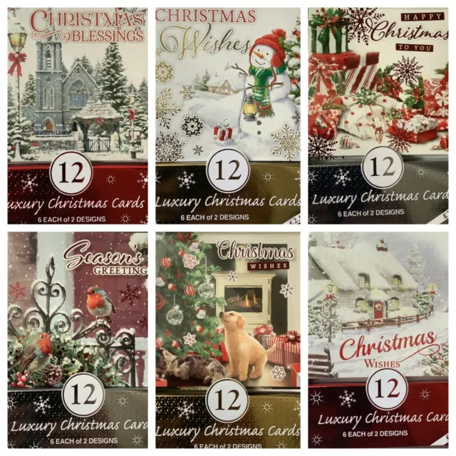 12 Pack of Luxury Christmas Cards - 2 Designs - Foil - Quality Christmas packs