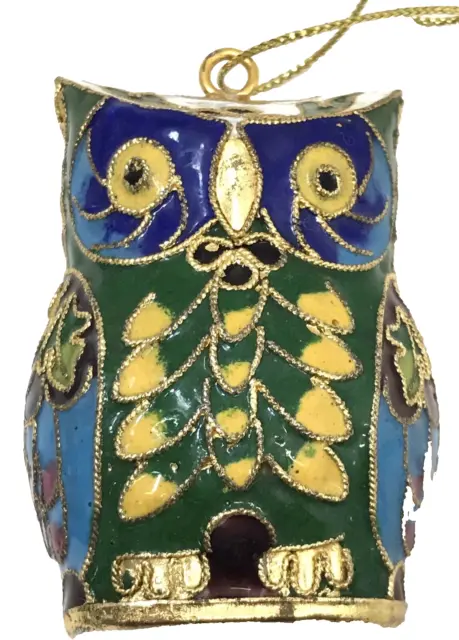 Cloisonne Owl Ornament Pendent Gold Plated Enamel 2 Sided Miniature Christmas 2