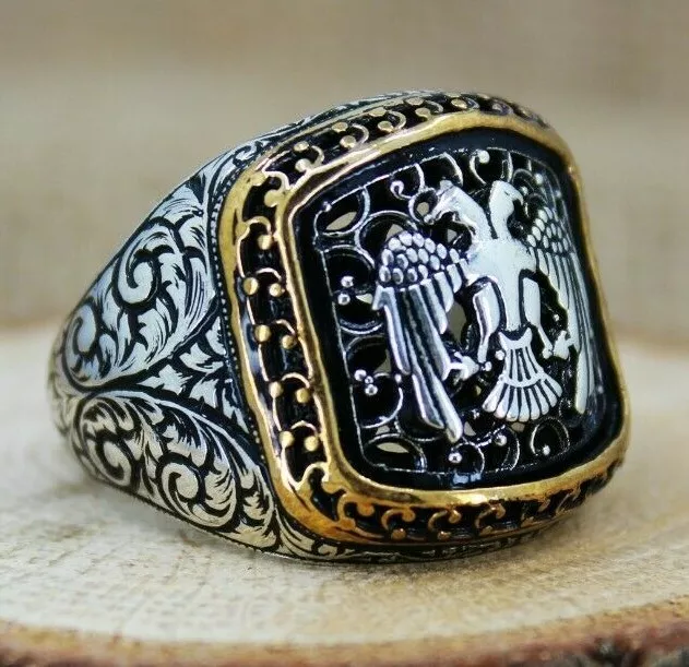 Double Headed Eagle Solid 925 Sterling Silver Men's Ring