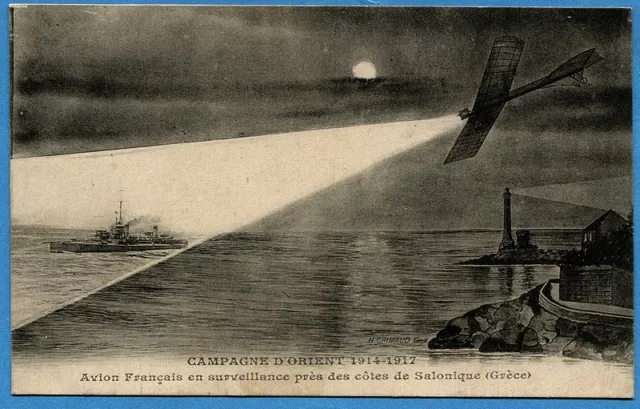 CPA: Avion Français en surveillance près des côtes de Salonique / Guerre 14-18