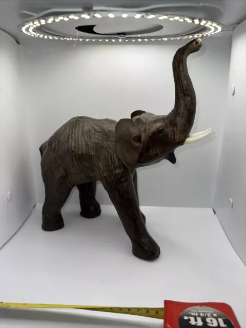 Elephant, Large 11 X 12 ILeather wrapped, Glass Eyes, Hand Made, Trunk Up