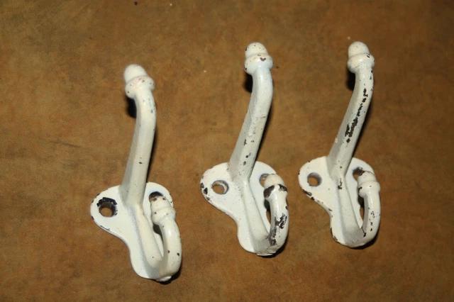 Matched Set of Three Salvaged Antique Cast Iron Acorn Tip Double Coat Hooks