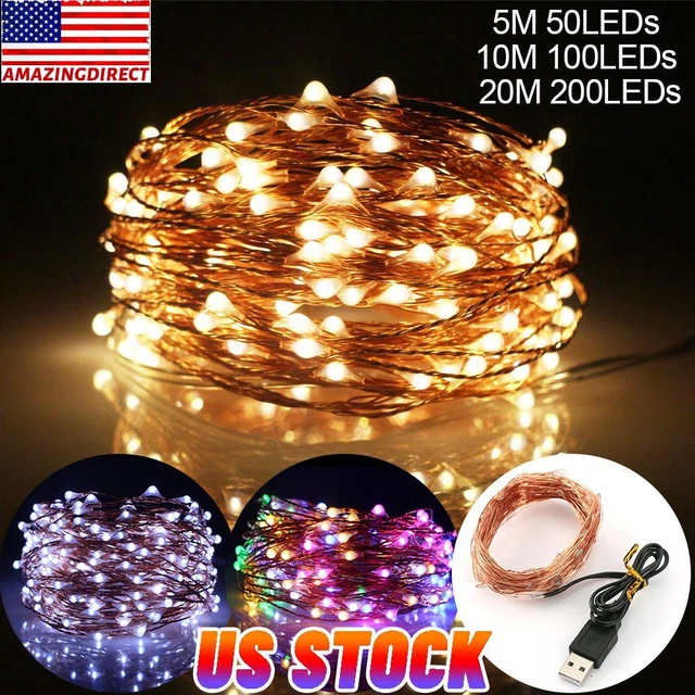5-20M LED String Fairy Light Copper Wire USB Plug In Micro Rice Christmas Party