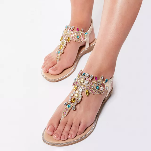 Ladies Womens Glitter Diamante Platform Comfy Wedge Flatform Summer Sandals Sz