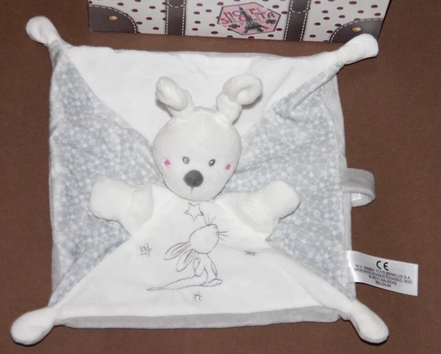 Doudou Simba Toys Kiabi Lapin Plat Blanc Gris Etoile Neuf