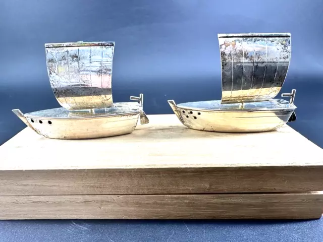 VTG RARE STERLING SILVER Salt Shaker & Pepper SHAKERS Japan 1920s SAIL BOATS