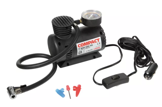 Compact Compressore 12V Manometro Presa Accendisigari Potenza 250Psi 18Bar