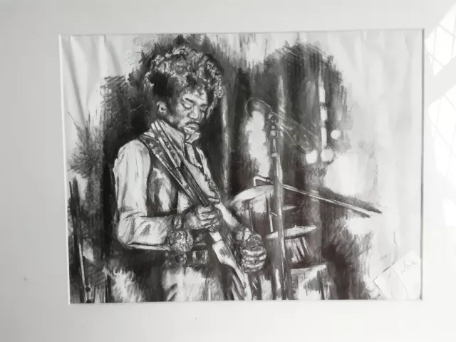 Jimi Hendrix Large Framed And Glazed Looks Like Pen/Ink Charcoal?Picture