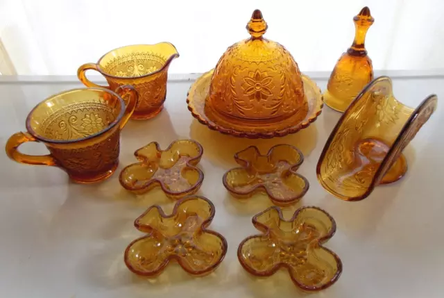 Tiara Indiana Glass Amber Sandwich Pattern Dinnerware 10 piece Accessory Set