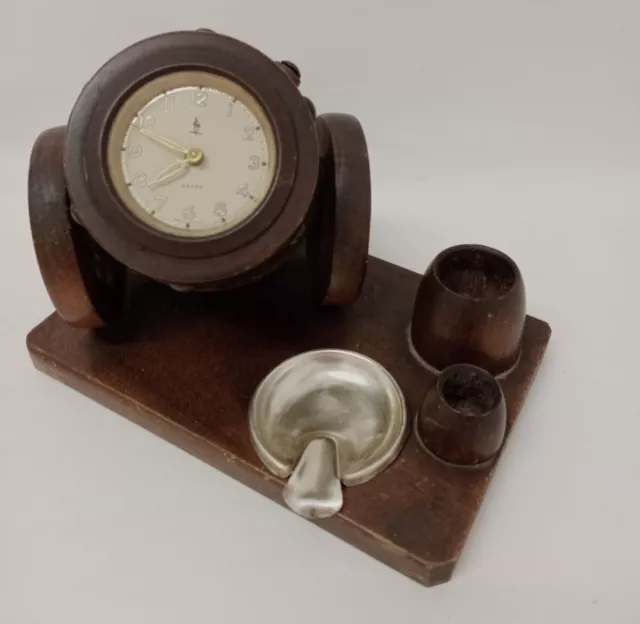 Orologio da tavolo legno vintage cannone table clock portasigarette portacenere