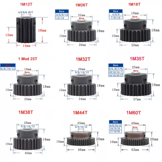 1 Mod 10-80Zähne Zahnrad Stirnrad With Schritt C45 Stahlzahnrad Bohrung 4-25mm