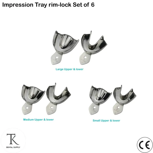 Set Of 6 Dental Orthodontics Impression Trays Solid Metallic Rim-Lock Laboratory