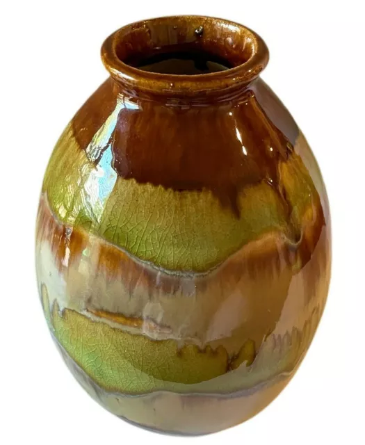 VINTAGE Mid-Century Style, LIME Drip Glaze, SIGNED, Studio Art Pottery Vase