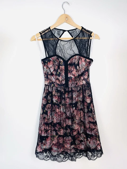 Forever New Womens Dress Floral Black Lace Shift Midi Party Work Size 6 XS BNWT