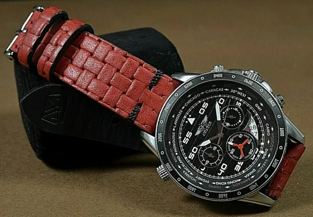 Correa Reloj 22 20 18 Mm Braidy Rojo Ii Genuino Cuero Grabado Trenzado Ma Strap