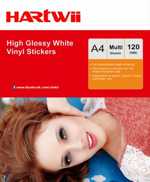 A4 High Glossy White Vinyl Waterproof Sticker Inkjet Print Self Adhesive Hartwii