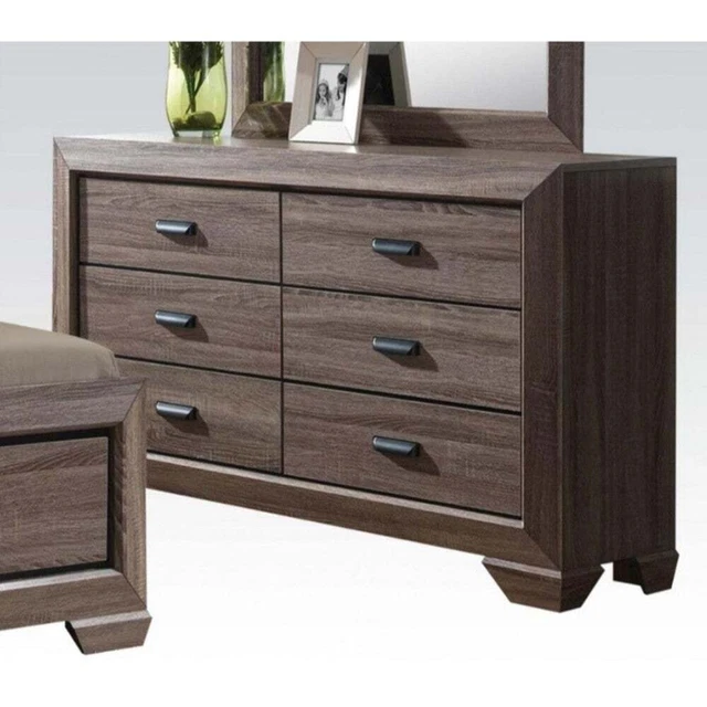 Six Drawer Dresser with Scalloped Feet in Weathered Gray Grey 6-drawer