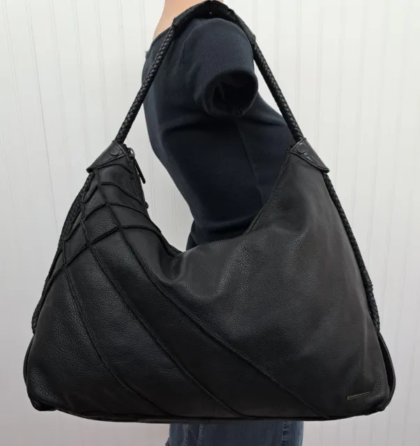 Large Vintage NIXON Black Leather Carryall Shoulder Hobo Bag Purse
