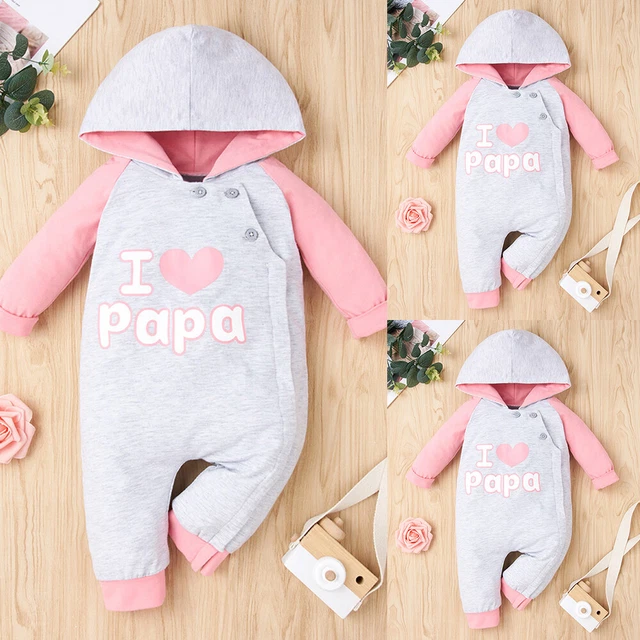 Newborn Baby Boy Girl Hooded I LOVE PAPA Romper Jumpsuit Bodysuit Clothes Outfit