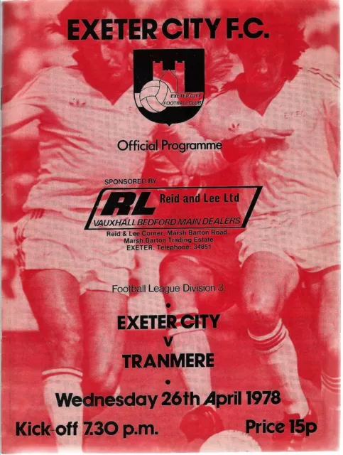Exeter City Home Football Programme - v Tranmere Rovers   26th April 1978